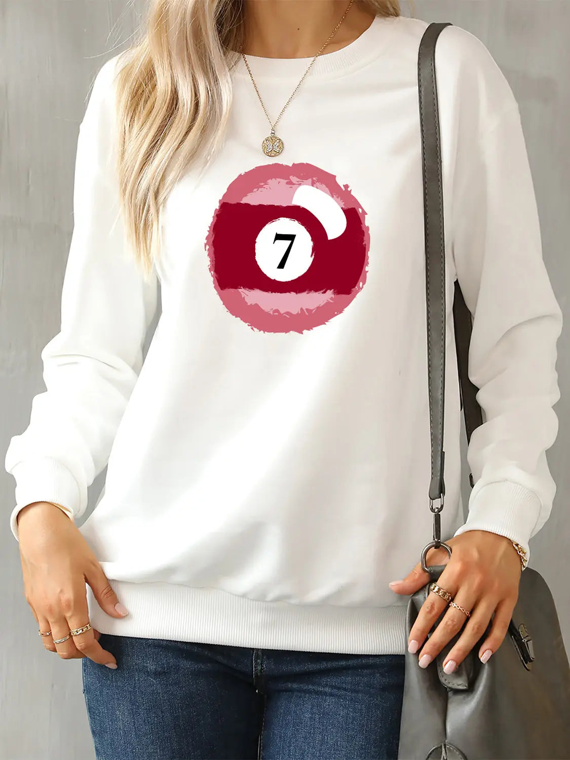 Billiard Graphic Round Neck Sweatshirt Trendsi