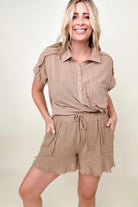 Gigio Flutter Hem Cotton Muslin Shorts with Cut Edge Detail Kiwidrop