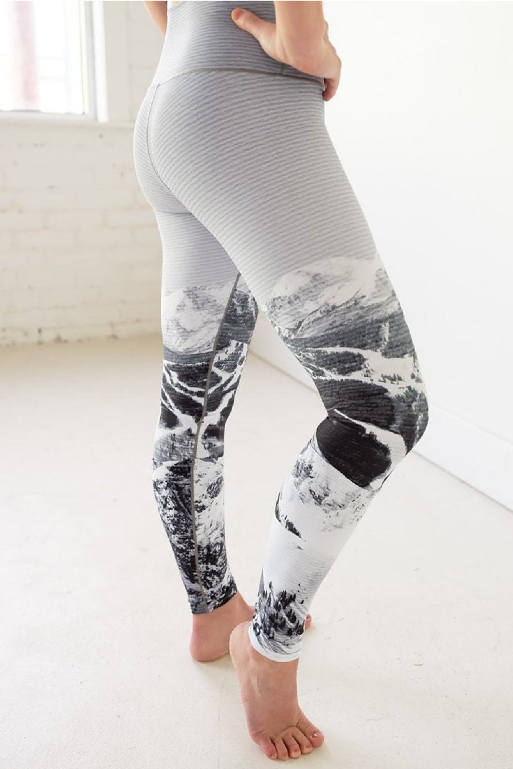 Yoga Pants Black & White Ski Hill Colorado Threads Clothing