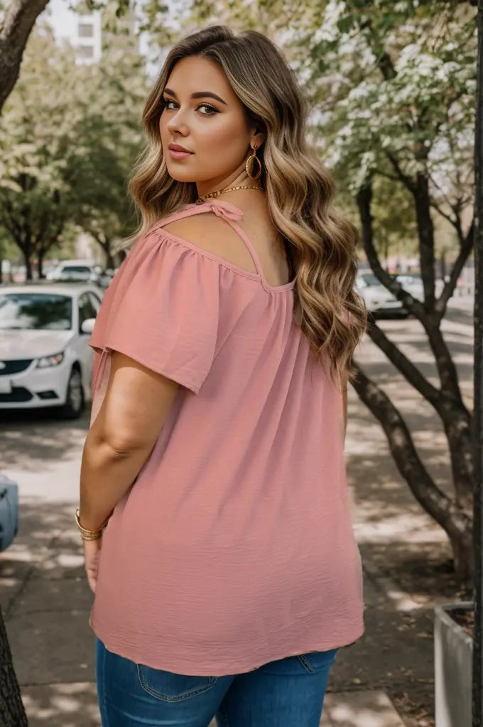 Blushing Over You - Tie Shoulder Boutique Simplified