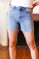 Medium Wash Mid Rise Cut Off Jean Shorts Judy Blue