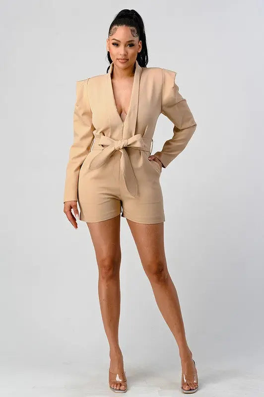 Business casual blazer romper with belt Athina