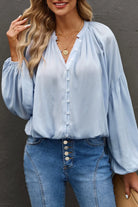 Button Up Balloon Sleeve Shirt Trendsi