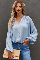 Button Up Balloon Sleeve Shirt Trendsi