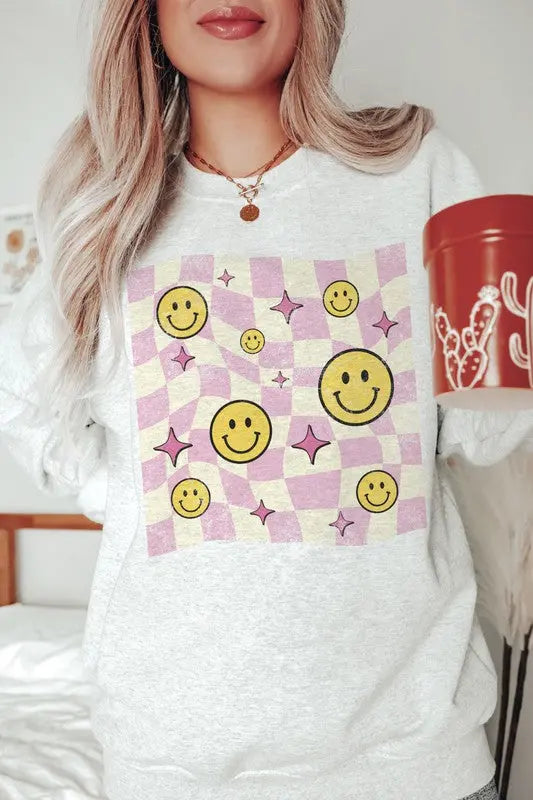CHECKER HAPPY FACES Graphic Sweatshirt BLUME AND CO.