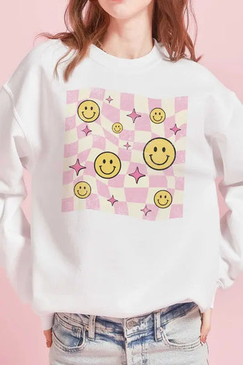 CHECKER HAPPY FACES Graphic Sweatshirt BLUME AND CO.