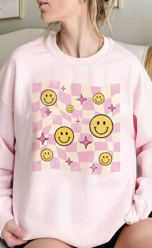 CHECKER HAPPY FACES Graphic Sweatshirt BLUME AND CO.