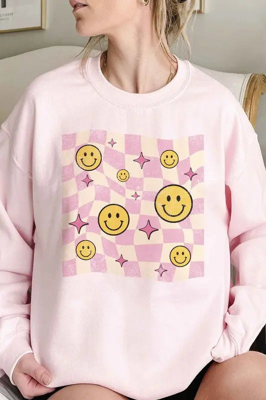 CHECKER HAPPY FACES Graphic Sweatshirt BLUME AND CO.