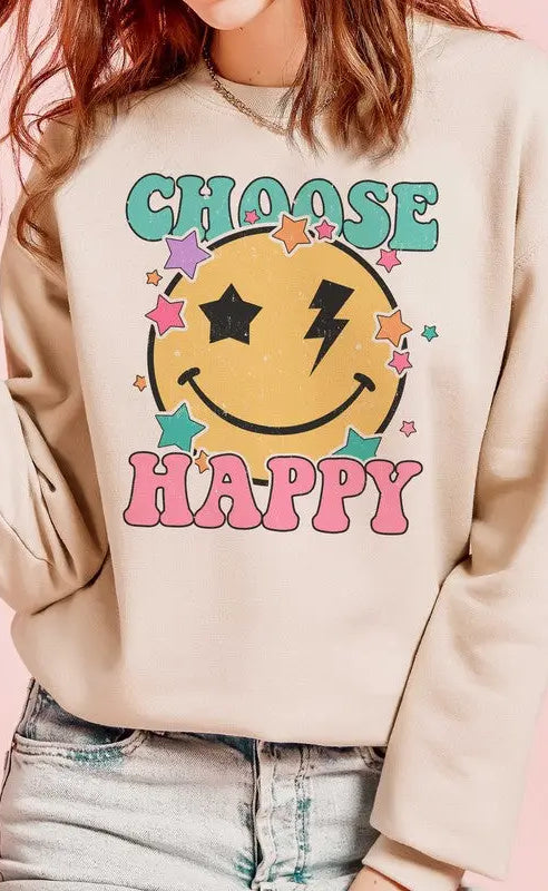 CHOOSE HAPPY RETRO HAPPY FACE Graphic Sweatshirt BLUME AND CO.
