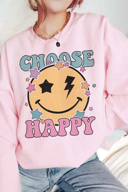 CHOOSE HAPPY RETRO HAPPY FACE Graphic Sweatshirt BLUME AND CO.