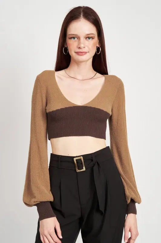 CONTRAST KNIT RIB CROPPED TOP Emory Park