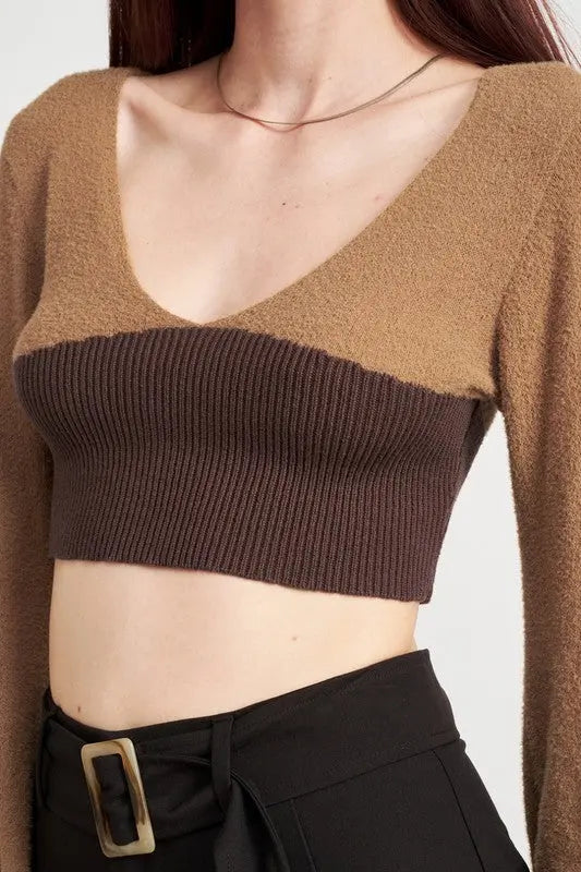 CONTRAST KNIT RIB CROPPED TOP Emory Park