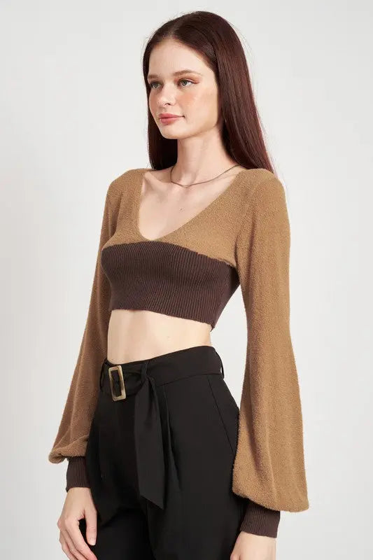 CONTRAST KNIT RIB CROPPED TOP Emory Park