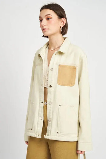 CONTRASTED DENIM JACKET WITH DRAWSTRING Emory Park