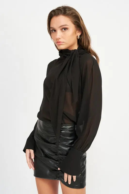 CONTRASTED SHEER TOP WITH SCARF DETAIL Emory Park