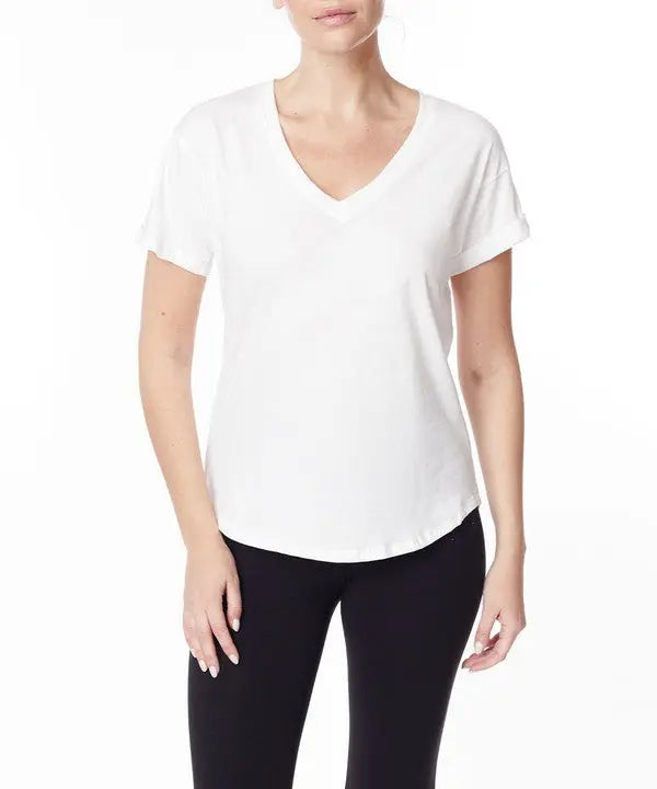 COTTON JERSEY V NECK ON HER DAY TOP Fabina