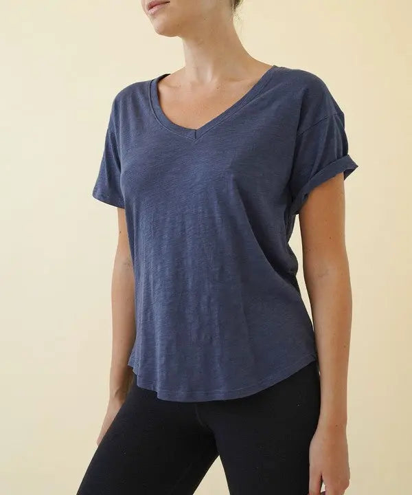 COTTON SLUB V NECK ON HER DAY TOP Fabina