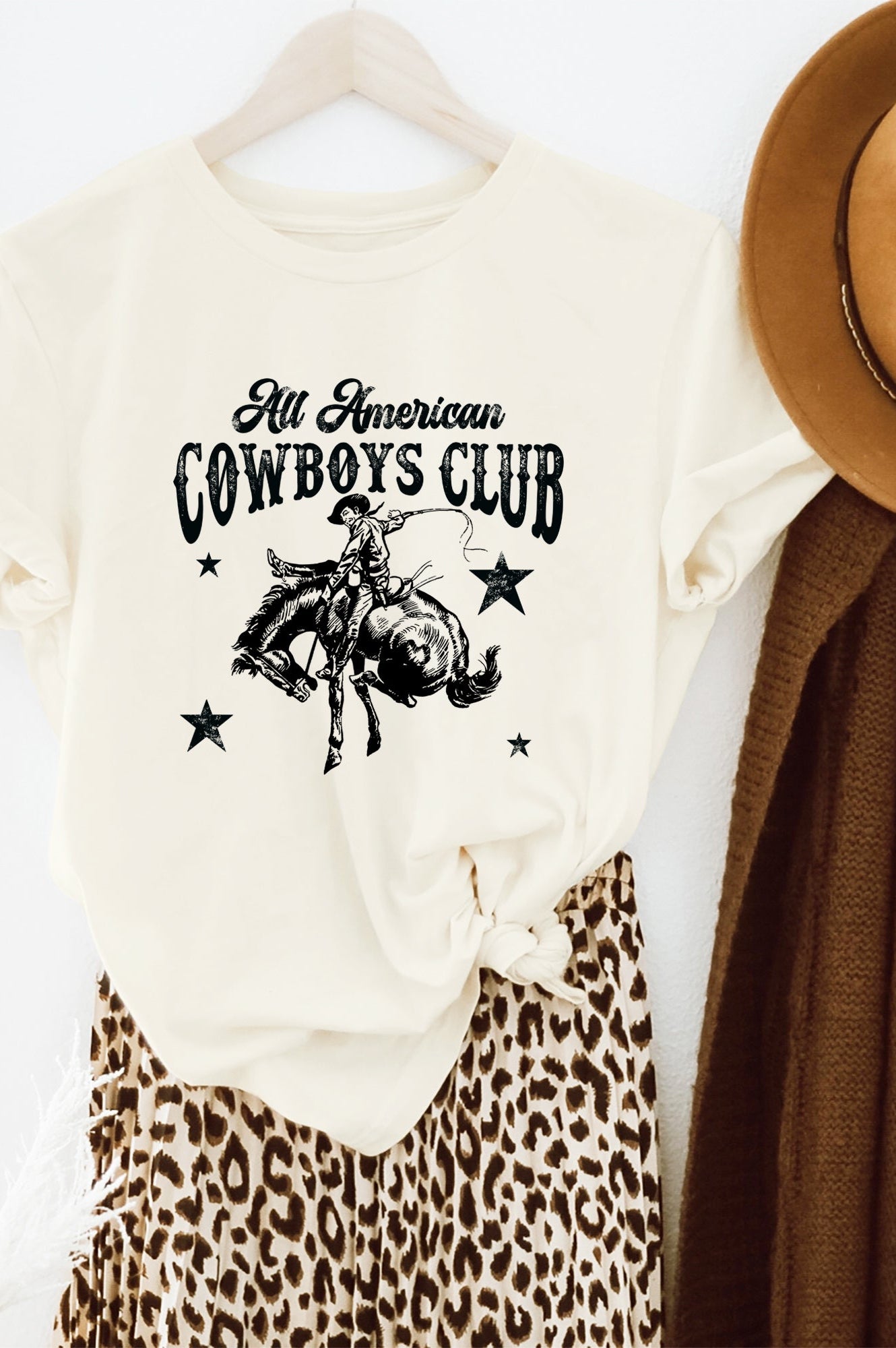 All American Cowboys Club | Short Sleeve Crewneck Olive and Ivory Retail