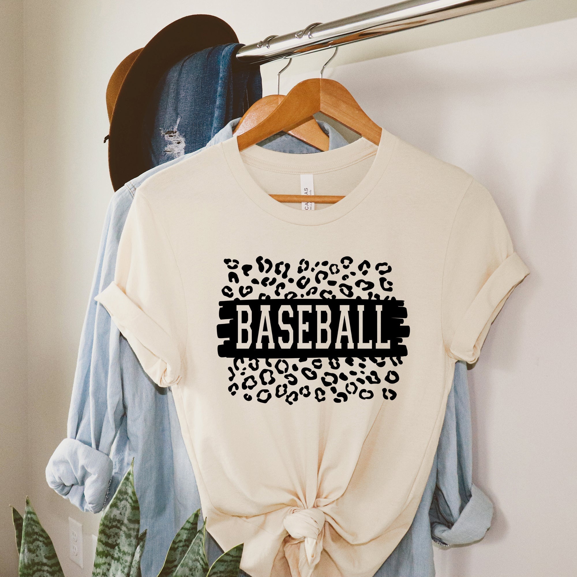 Baseball Leopard | Short Sleeve Crew Neck Olive and Ivory Retail