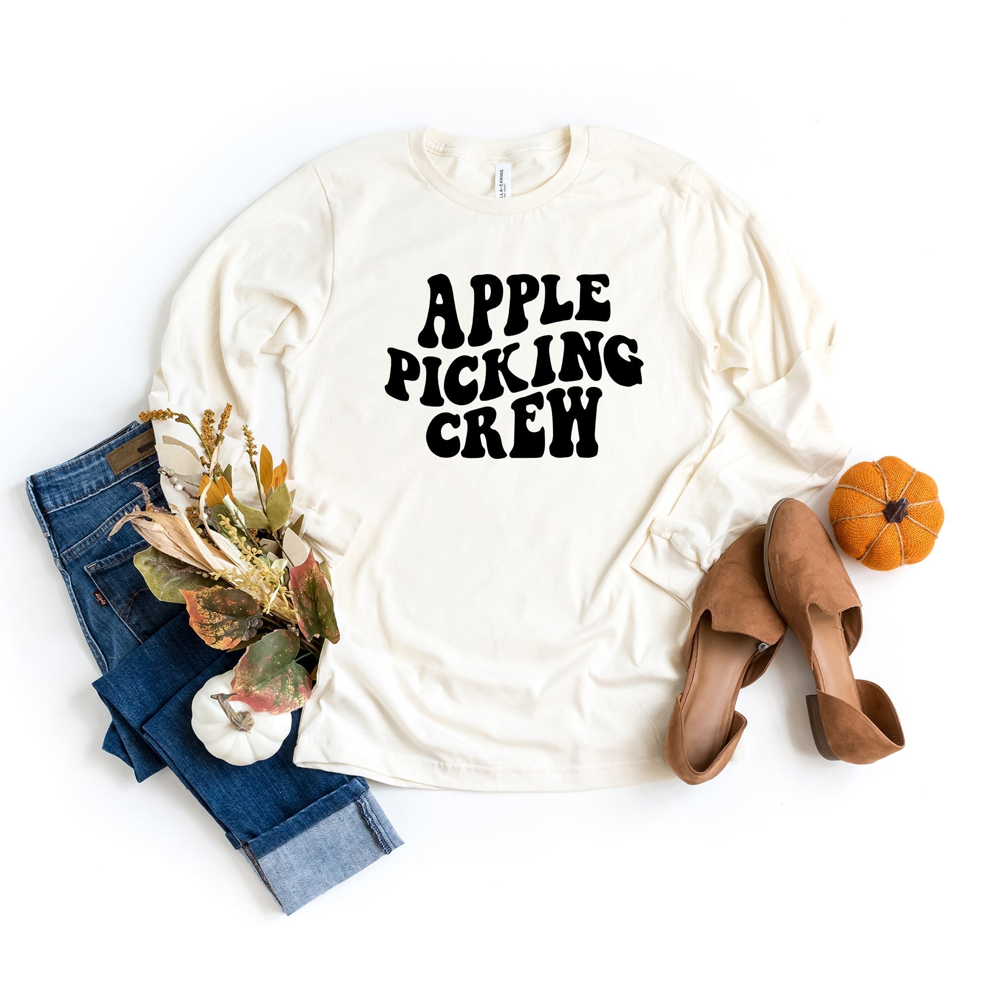 Apple Picking Crew Wavy | Long Sleeve Crew Neck Olive and Ivory Retail
