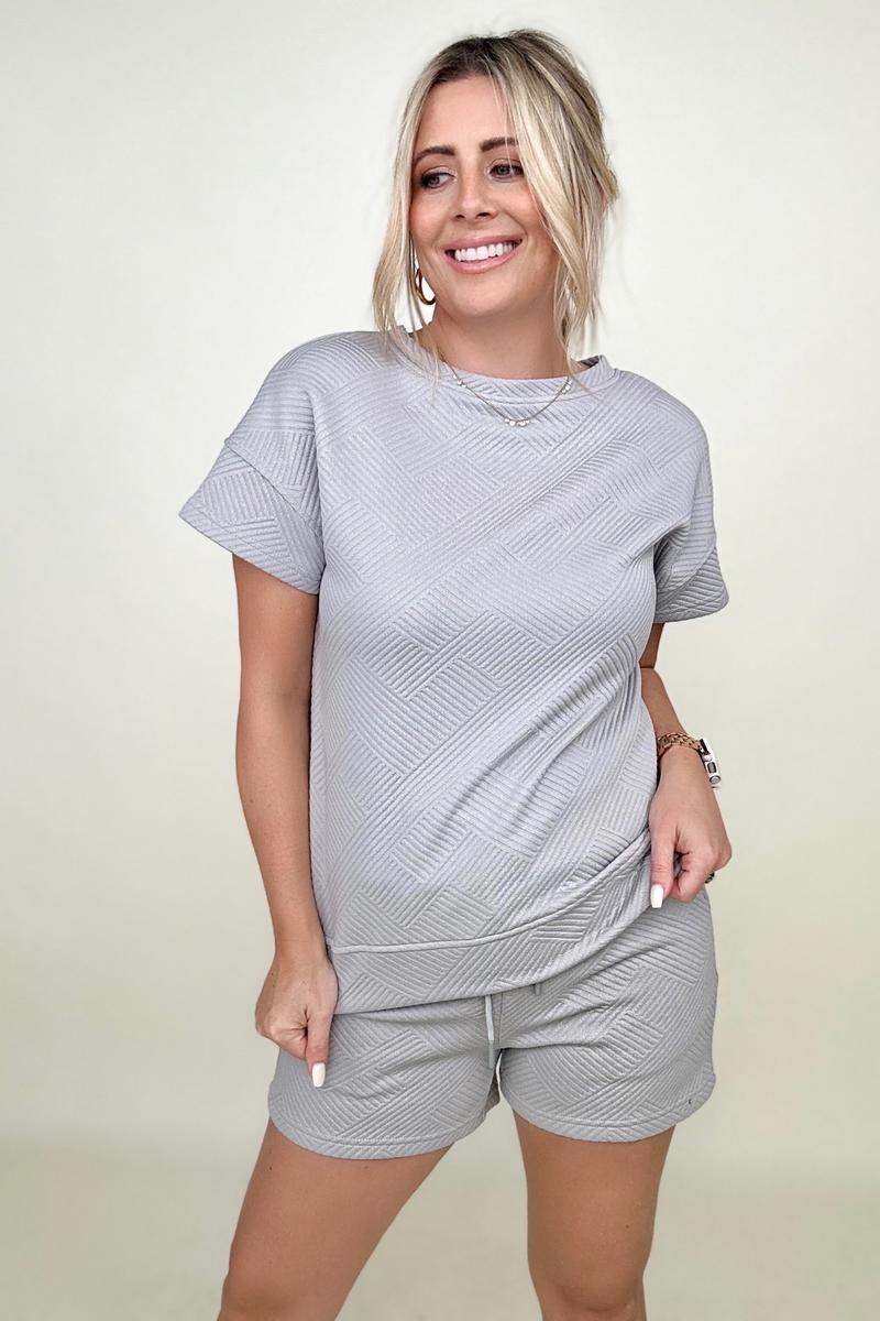 Timeless Textured Crewneck Top and Drawstring Shorts Set Kiwidrop