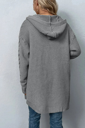 Cable-Knit Dropped Shoulder Hooded Cardigan Trendsi