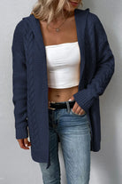 Cable-Knit Dropped Shoulder Hooded Cardigan Trendsi