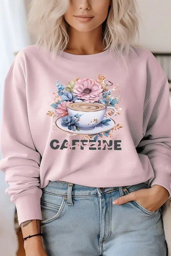 Caffeine Queen Floral Graphic Sweatshirt Cali Boutique