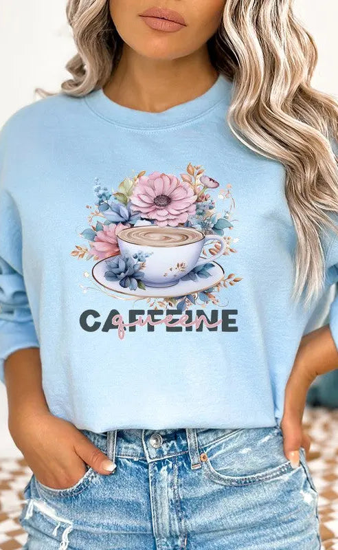 Caffeine Queen Floral Graphic Sweatshirt Cali Boutique