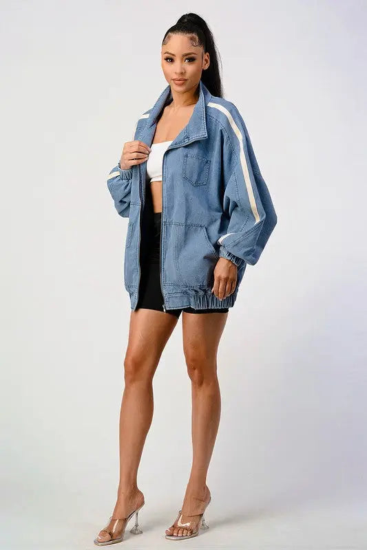 Casual loose fit denim stripe jacket Athina