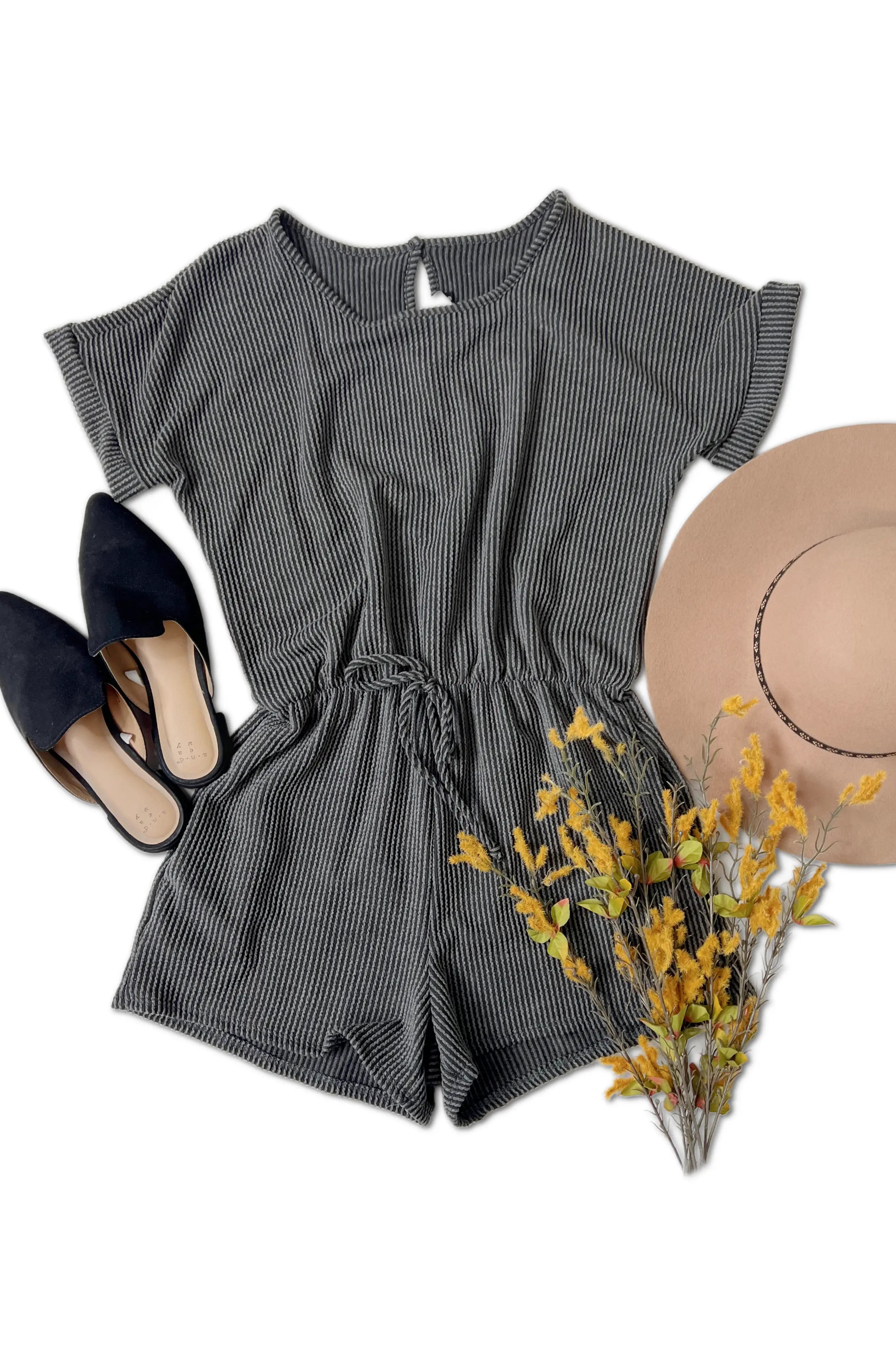 Catch a Good Time - Charcoal Romper Boutique Simplified