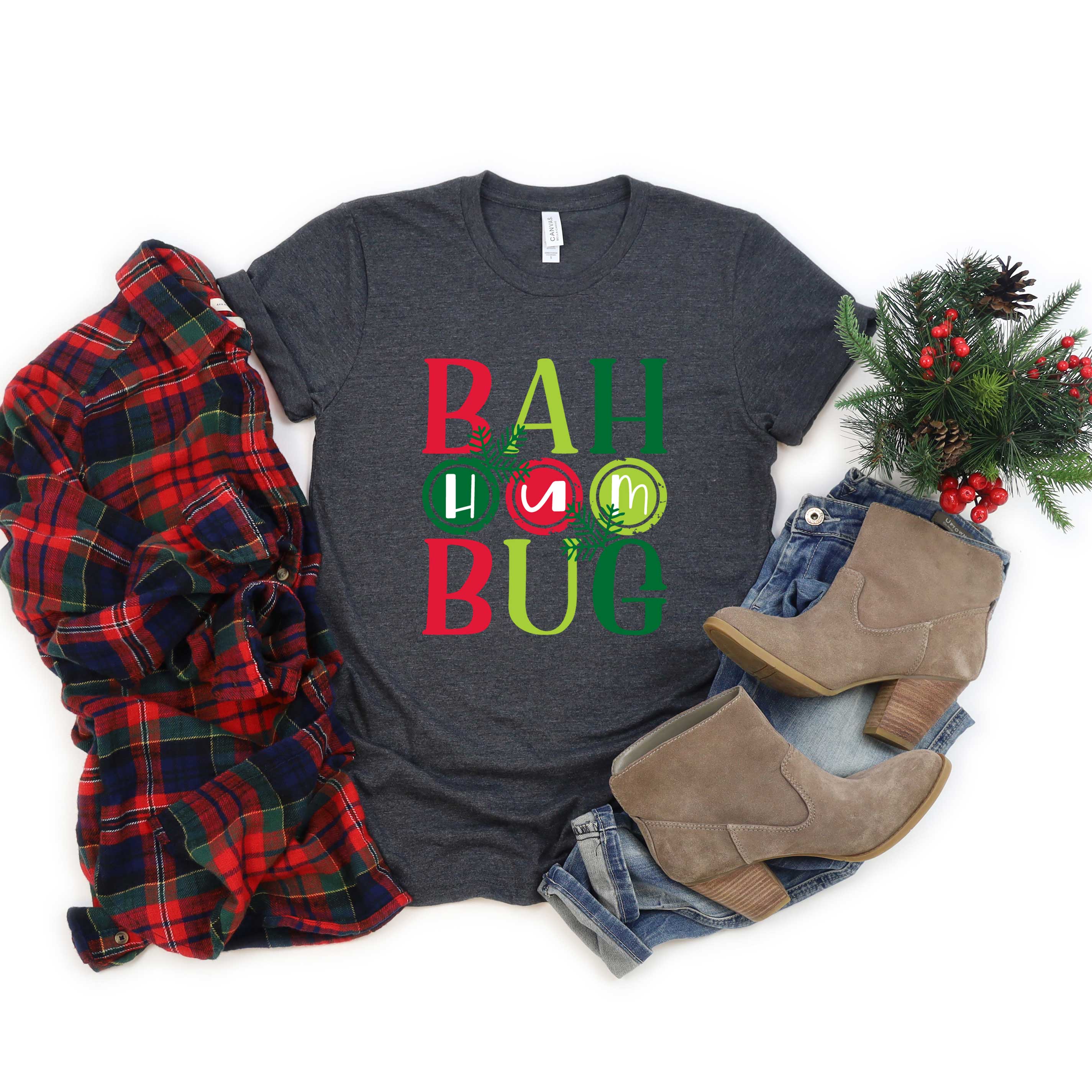 Bah Hum Bug Colorful | Short Sleeve Crew Neck Olive and Ivory Retail