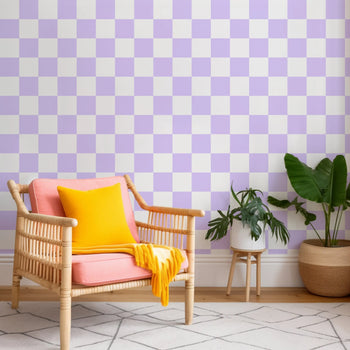 ‘Checkmate’ Checkerboard Wallpaper in Lavender | Purple checkered wallpaper Sorbet Dreams