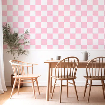 ‘Checkmate’ Checkered Wallpaper in Pink Candy Sorbet Dreams