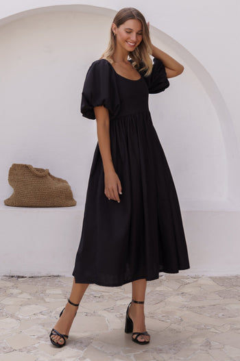 Cherie Puff Sleeve Midi Dress ELF