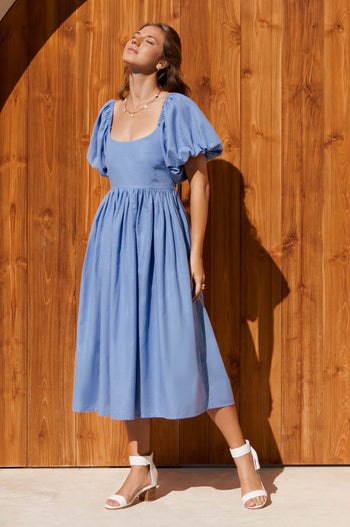 Cherie Puff Sleeve Midi Dress ELF