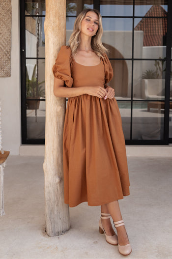 Cherie Puff Sleeve Midi Dress ELF