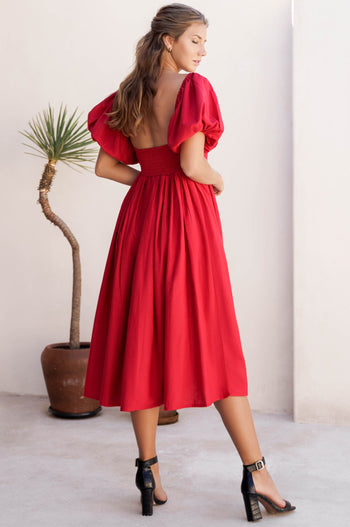 Cherie Puff Sleeve Midi Dress ELF