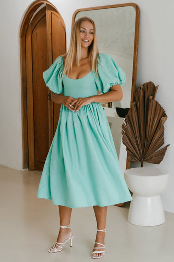 Cherie Puff Sleeve Midi Dress ELF