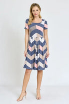 Chevron Pleated Midi Dress EG fashion