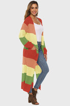 Color Block Long Sleeve Pocketed Cardigan Trendsi