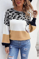 Color Block Round Neck Lantern Sleeve Sweater Trendsi