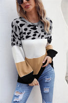 Color Block Round Neck Lantern Sleeve Sweater Trendsi