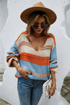 Color Block Scoop Neck Dropped Shoulder Sweater Trendsi