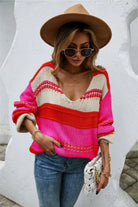 Color Block Scoop Neck Dropped Shoulder Sweater Trendsi