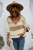 Color Block Scoop Neck Dropped Shoulder Sweater Trendsi