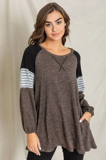 Color Block Sleeve A Line Tunic EG fashion