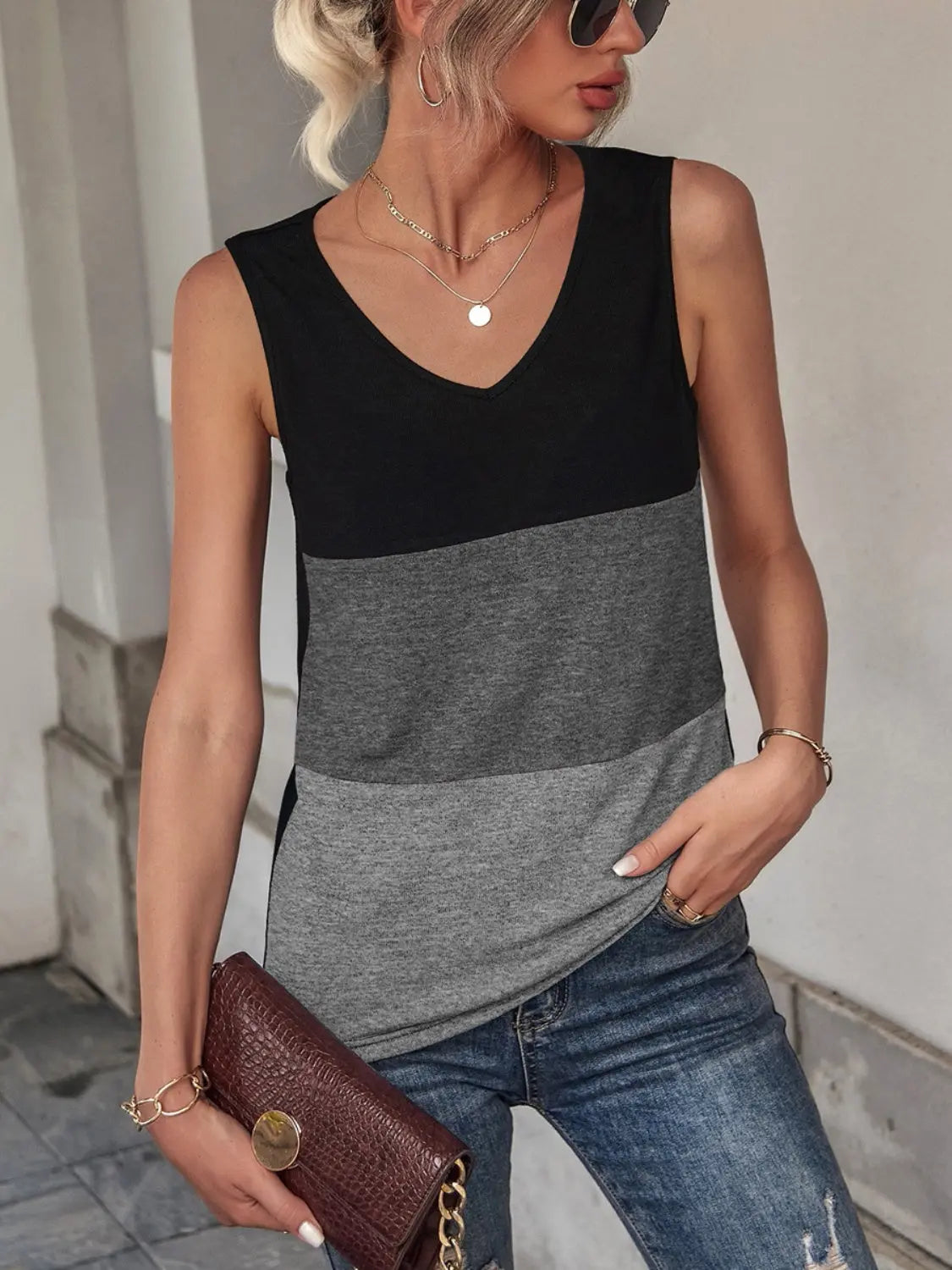 Color Block Wide Strap Tank Trendsi