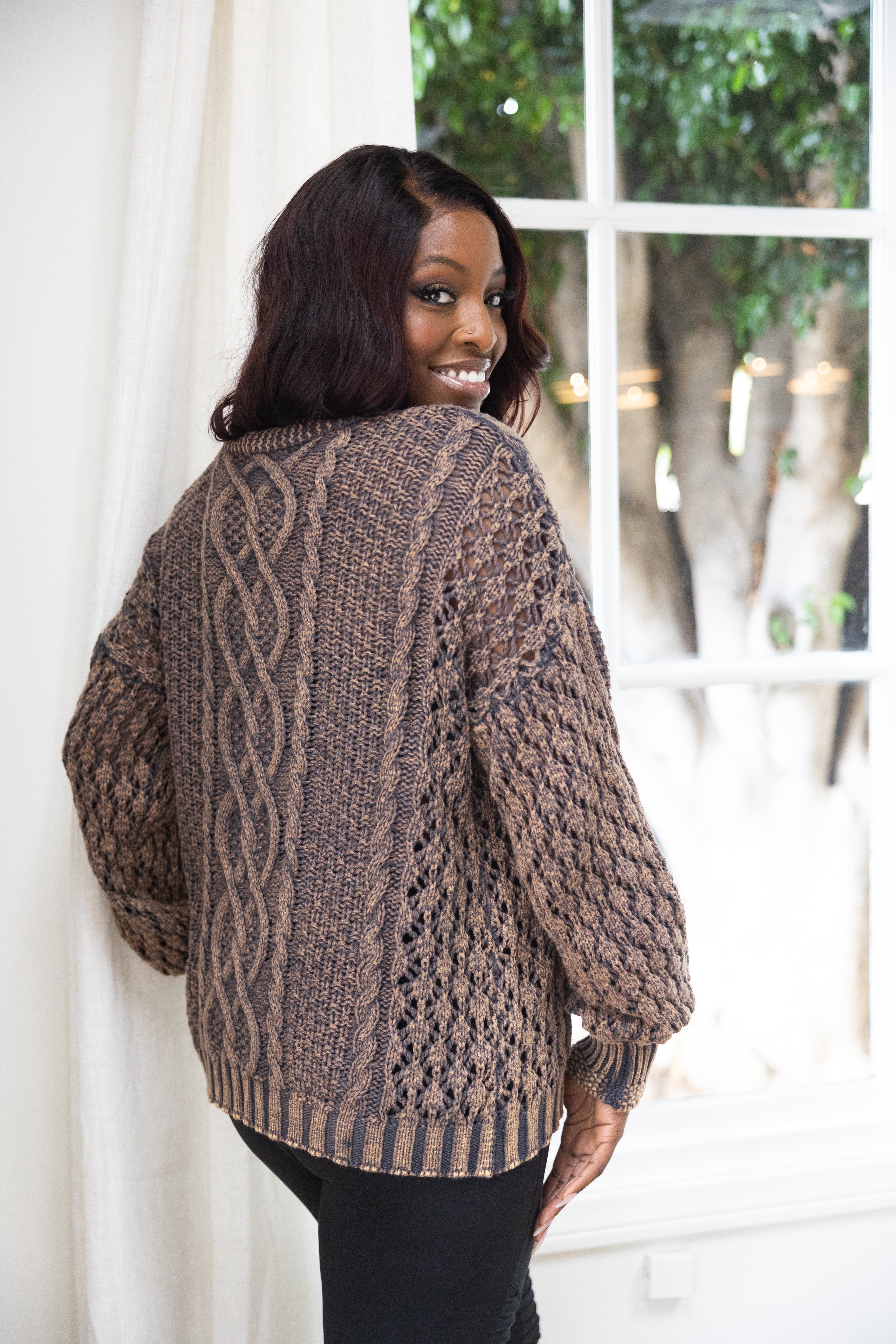 Copper Toned Cable Knit Cardigan Boutique Simplified