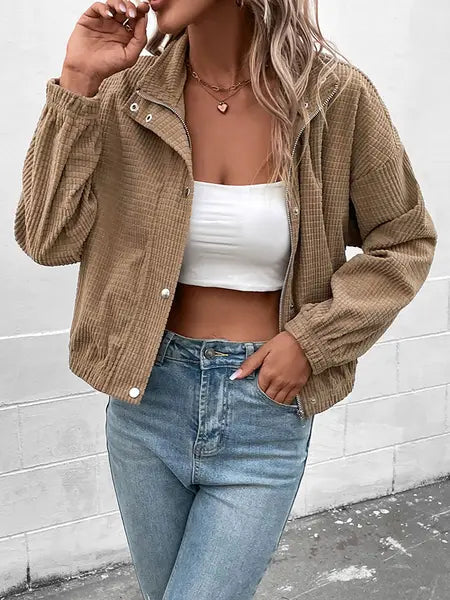 Corduroy Lapel Collar Short Jacket Coat HW53ZKMLME Casual Chic Boutique